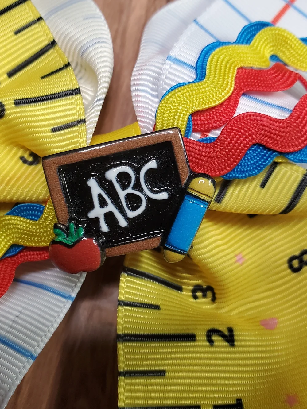School-Themed Layered Ribbon Hair Bow with ABC Charm
